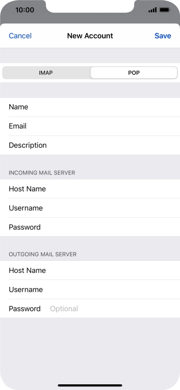 Press Password and key in the password for your email account. Press Password and key in the password for your email account.