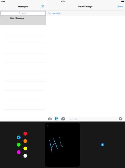 Press the send icon when you've finished your iMessage. Press the send icon when you've finished your iMessage.