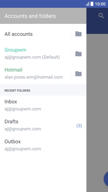 Press the required email account. Press the required email account.