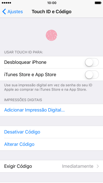 Pressione Desativar Código, e digite o código de bloqueio do celular. Pressione Desativar Código, e digite o código de bloqueio do celular.