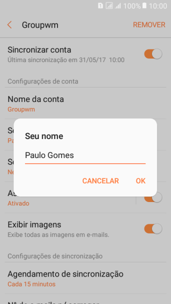 Digite o nome do remetente, e pressione OK. Digite o nome do remetente, e pressione OK.