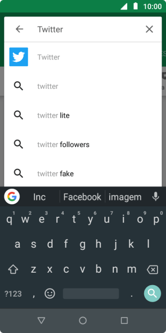 Digite Twitter e pressione o ícone de busca. Digite Twitter e pressione o ícone de busca.