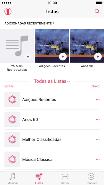 Pressione Novo, e digite o nome da lista de reprodução. Pressione Novo, e digite o nome da lista de reprodução.