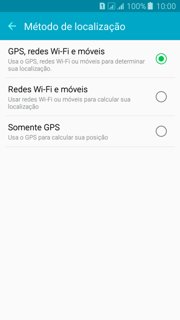Se você selecionar GPS, redes Wi-Fi e móveis, o seu celular poderá encontrar sua posição precisa com ajuda dos satélites GPS, rede celular e e da rede Wi-Fi próximos à você. O GPS via satélite requer uma visão livre para o céu. Se você selecionar GPS, redes Wi-Fi e móveis, o seu celular poderá encontrar sua posição precisa com ajuda dos satélites GPS, rede celular e e da rede Wi-Fi próximos à você. O GPS via satélite requer uma visão livre para o céu.