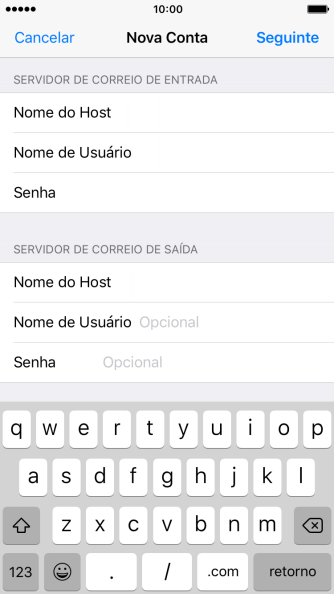 Pressione Nome de Usuário, e digite o nome de usuário da sua conta e-mail. Pressione Nome de Usuário, e digite o nome de usuário da sua conta e-mail.