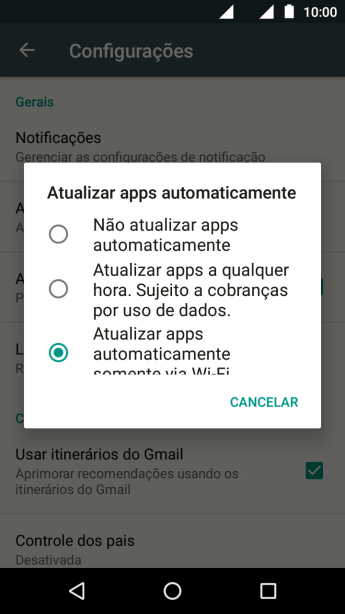Pressione Não atualizar apps automaticamente para ativar ou desativar a função. Pressione Não atualizar apps automaticamente para ativar ou desativar a função.