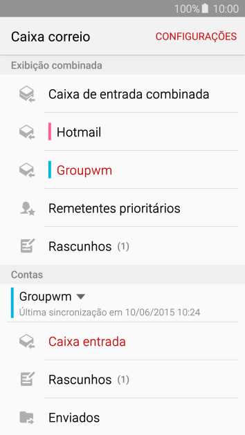Pressione a caixa de entrada abaixo da conta de e-mail desejada. Pressione a caixa de entrada abaixo da conta de e-mail desejada.