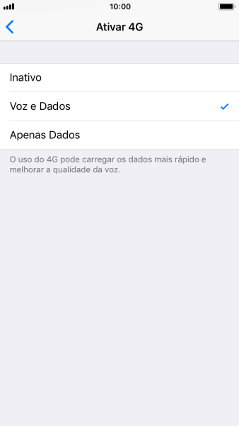 Se você quiser desativar o 4G, deve pressionar Inativo. Se você quiser desativar o 4G, deve pressionar Inativo.