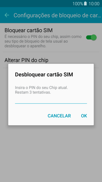 Digite um código PIN de quatro cifras e pressione OK. O código PIN padrão é 1010. Digite um código PIN de quatro cifras e pressione OK. O código PIN padrão é 1010.