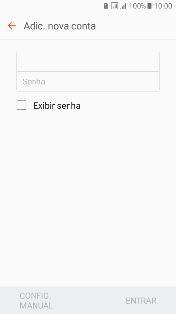 Pressione Senha e digite a senha da sua conta e-mail. Pressione Senha e digite a senha da sua conta e-mail.