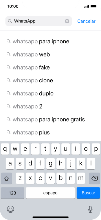 Digite WhatsApp, e pressione Buscar. Digite WhatsApp, e pressione Buscar.