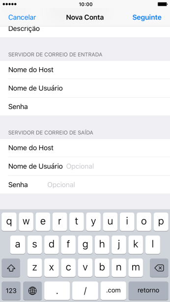 Pressione Nome de Usuário, e digite o nome de usuário da sua conta e-mail. Pressione Nome de Usuário, e digite o nome de usuário da sua conta e-mail.
