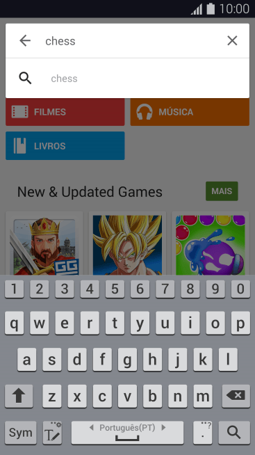 Insira o nome ou assunto do app desejado, e pressione o ícone de busca. Insira o nome ou assunto do app desejado, e pressione o ícone de busca.