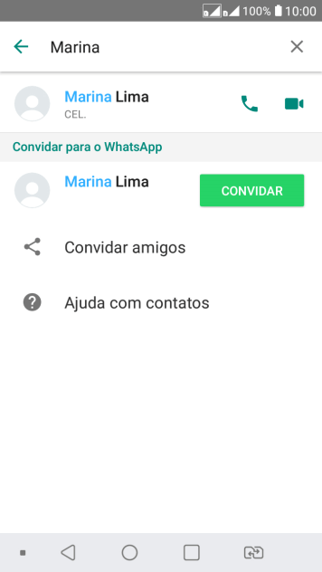 Pressione o ícone de chamada de voz para realizar uma chamada de voz para o contato. Pressione o ícone de chamada de voz para realizar uma chamada de voz para o contato.