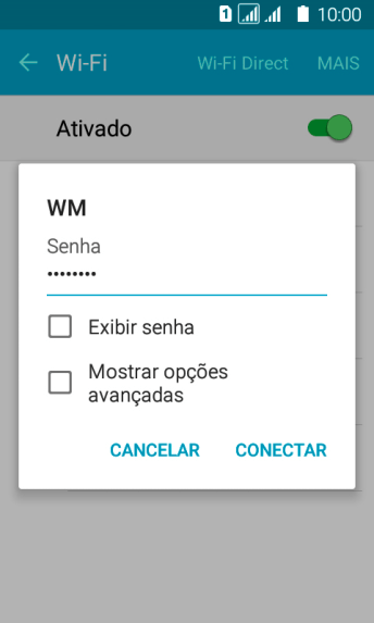 Digite a senha da sua conta da rede Wi-Fi, e pressione CONECTAR. Digite a senha da sua conta da rede Wi-Fi, e pressione CONECTAR.