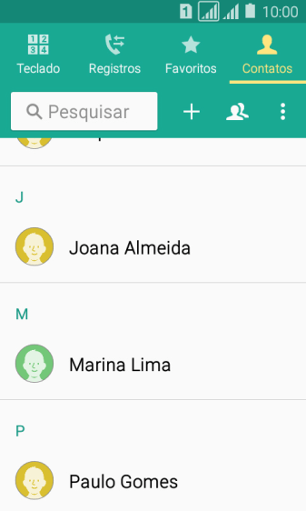 Pressione o ícone de novo contato. Pressione o ícone de novo contato.