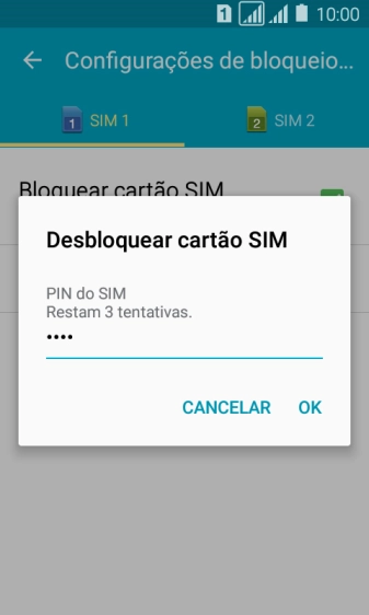 Digite um código PIN de quatro cifras e pressione OK. O código PIN padrão é 1010. Digite um código PIN de quatro cifras e pressione OK. O código PIN padrão é 1010.