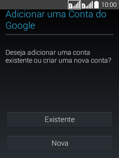 Se você não tiver uma conta Google, deve pressionar Nova, e seguir as instruções da tela para instalar uma conta. Se você não tiver uma conta Google, deve pressionar Nova, e seguir as instruções da tela para instalar uma conta.