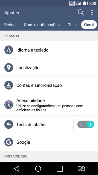 Pressione Contas e sincronização. Pressione Contas e sincronização.