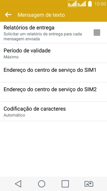 Pressione Endereço do centro de serviço do SIM1. Pressione Endereço do centro de serviço do SIM1.