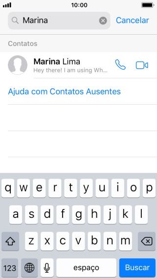Pressione o ícone de chamada de voz para realizar uma chamada de voz para o contato. Pressione o ícone de chamada de voz para realizar uma chamada de voz para o contato.