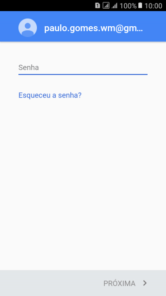 Pressione Senha, e digite a senha da sua conta Google. Pressione Senha, e digite a senha da sua conta Google.