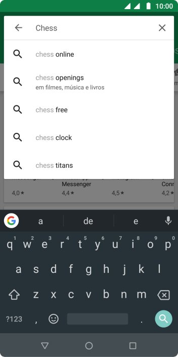 Insira o nome ou assunto do app desejado, e pressione o ícone de busca. Insira o nome ou assunto do app desejado, e pressione o ícone de busca.