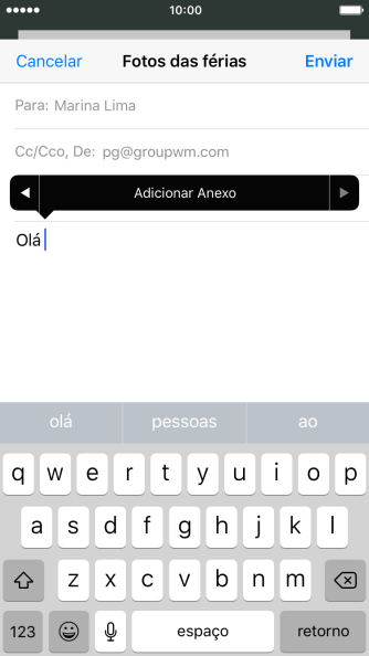 Pressione Adicionar Anexo, e siga as indicações da tela para anexar um documento. Pressione Adicionar Anexo, e siga as indicações da tela para anexar um documento.