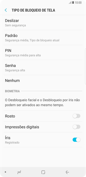 Pressione Nenhum, e siga as indicações da tela para desativar o código de bloqueio do celular. Pressione Nenhum, e siga as indicações da tela para desativar o código de bloqueio do celular.