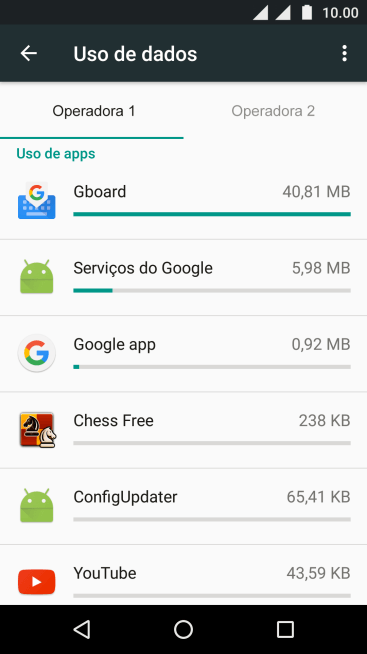 O uso de dados para cada aplicativo é mostrado ao lado do nome do aplicativo. O uso de dados para cada aplicativo é mostrado ao lado do nome do aplicativo.