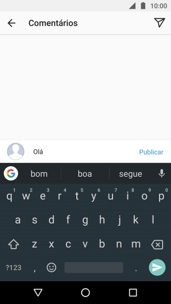 Digite o texto desejado, e pressione Publicar. Digite o texto desejado, e pressione Publicar.
