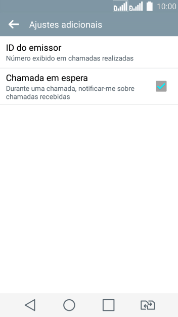 Pressione Chamada em espera para ativar ou desativar a função. Pressione Chamada em espera para ativar ou desativar a função.
