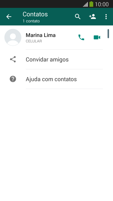 Pressione o ícone de busca, e digite as primeiras letras do nome do contato. Pressione o ícone de busca, e digite as primeiras letras do nome do contato.
