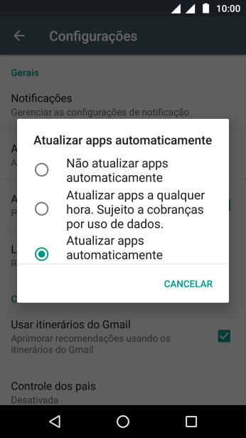 Pressione Não atualizar apps automaticamente para ativar ou desativar a função. Pressione Não atualizar apps automaticamente para ativar ou desativar a função.