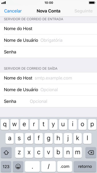 Pressione Nome de Usuário, e digite o nome de usuário da sua conta e-mail. Pressione Nome de Usuário, e digite o nome de usuário da sua conta e-mail.