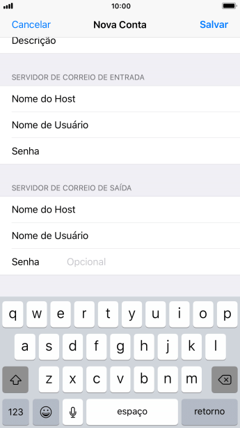 Pressione Senha e digite a senha da sua conta e-mail. Pressione Senha e digite a senha da sua conta e-mail.