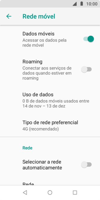 Se você quiser selecionar a rede automaticamente, deve pressionar o indicador ao lado de Se você quiser selecionar a rede automaticamente, deve pressionar o indicador ao lado de