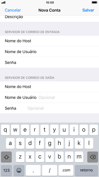Pressione Nome de Usuário, e digite o nome de usuário da sua conta e-mail. Pressione Nome de Usuário, e digite o nome de usuário da sua conta e-mail.