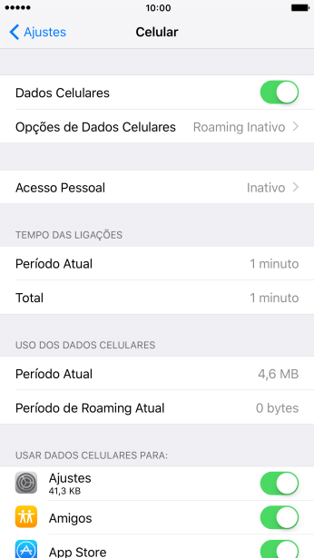 O uso total de dados é mostrado em USO DOS DADOS CELULARES. O uso total de dados é mostrado em USO DOS DADOS CELULARES.