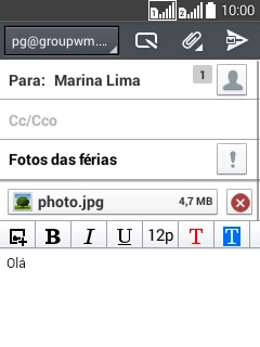 Pressione o ícone de enviar, quando você terminar de escrever seu e-mail. Pressione o ícone de enviar, quando você terminar de escrever seu e-mail.