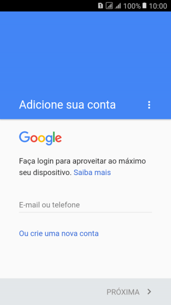 Se você não tiver uma conta Google, deve pressionar Ou crie uma nova conta, e seguir as instruções da tela para instalar uma conta. Se você não tiver uma conta Google, deve pressionar Ou crie uma nova conta, e seguir as instruções da tela para instalar uma conta.