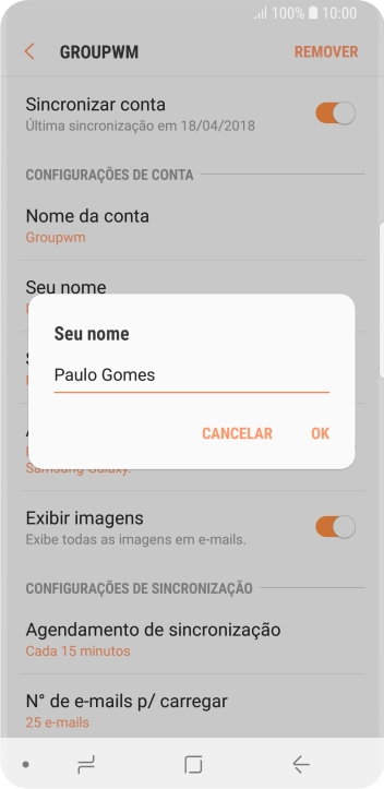 Digite o nome do remetente, e pressione OK. Digite o nome do remetente, e pressione OK.