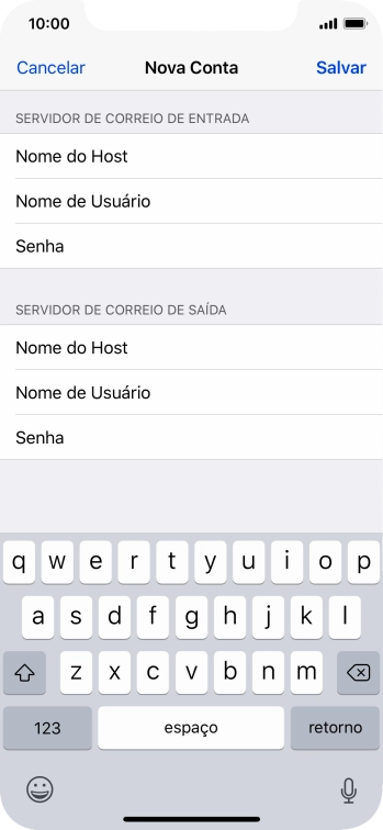Pressione Nome de Usuário, e digite o nome de usuário da sua conta e-mail. Pressione Nome de Usuário, e digite o nome de usuário da sua conta e-mail.
