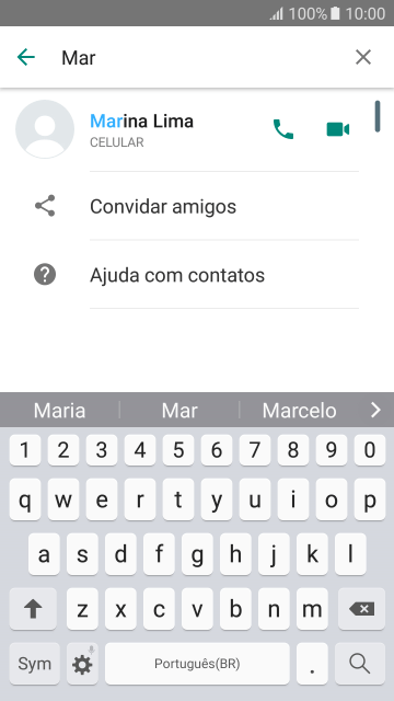 Pressione o ícone de chamada de voz para realizar uma chamada de voz para o contato. Pressione o ícone de chamada de voz para realizar uma chamada de voz para o contato.