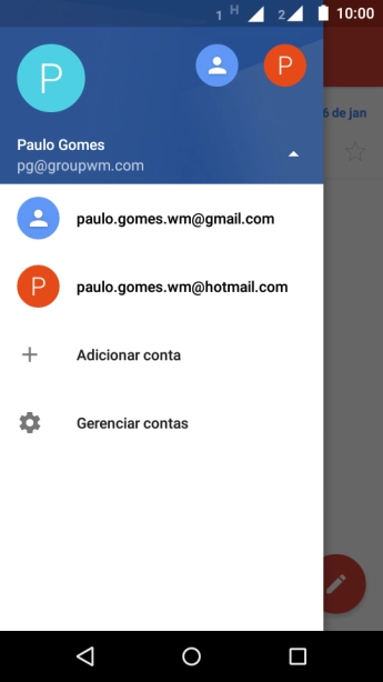 Pressione a lista suspensa do endereço de e-mail. Pressione a lista suspensa do endereço de e-mail.