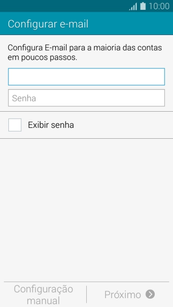 Pressione Senha e digite a senha da sua conta e-mail. Pressione Senha e digite a senha da sua conta e-mail.