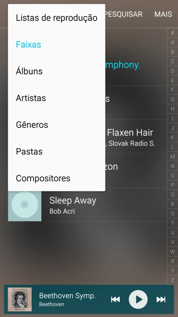 Pressione a categoria desejada, e navegue até o arquivo de música desejado. Pressione a categoria desejada, e navegue até o arquivo de música desejado.