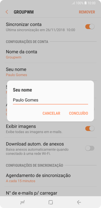 Digite o nome do remetente, e pressione CONCLUÍDO. Digite o nome do remetente, e pressione CONCLUÍDO.