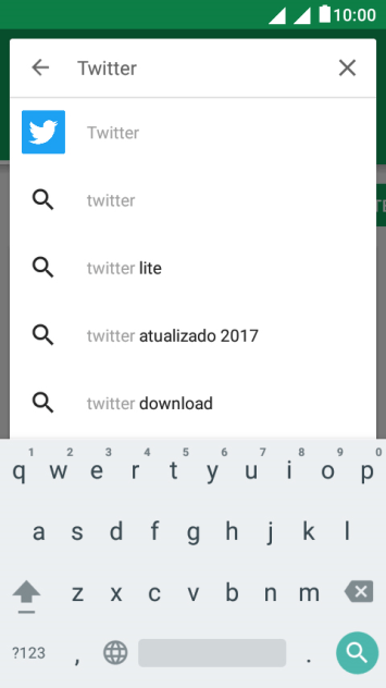 Digite Twitter e pressione o ícone de busca. Digite Twitter e pressione o ícone de busca.