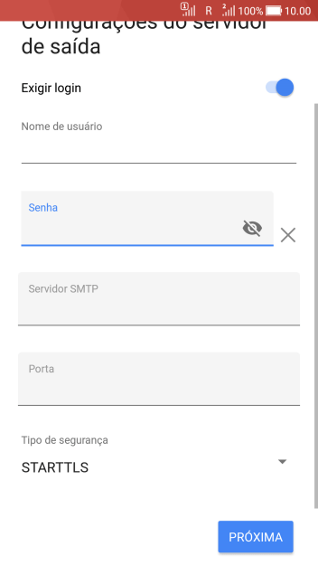 Pressione Servidor SMTP, e insira o nome do servidor de saída do seu provedor de e-mails. Pressione Servidor SMTP, e insira o nome do servidor de saída do seu provedor de e-mails.